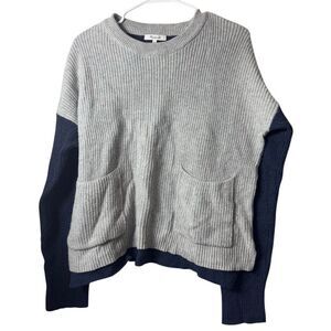 Madewell Gray and Navy Crew Neck Sweater